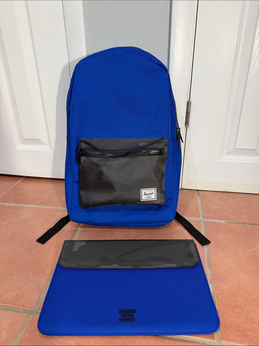 Herschel Supply Company Royal Blue Backpack with Camo Black Front Pocket
